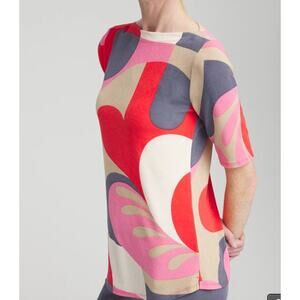 Chico's Travelers Modern Elbow Sleeve Top Size 3 XL Geometric Print Artsy Mod